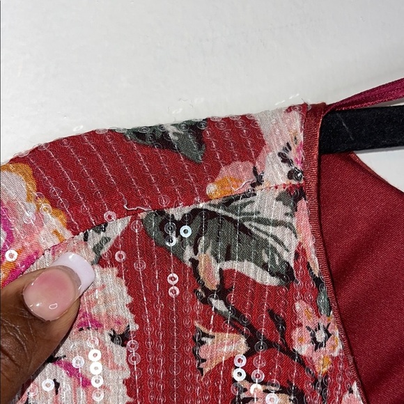 NWT LC Lauren Conrad Burgundy Floral Sequin Dress - Size 2X #246 - Picture 11 of 12